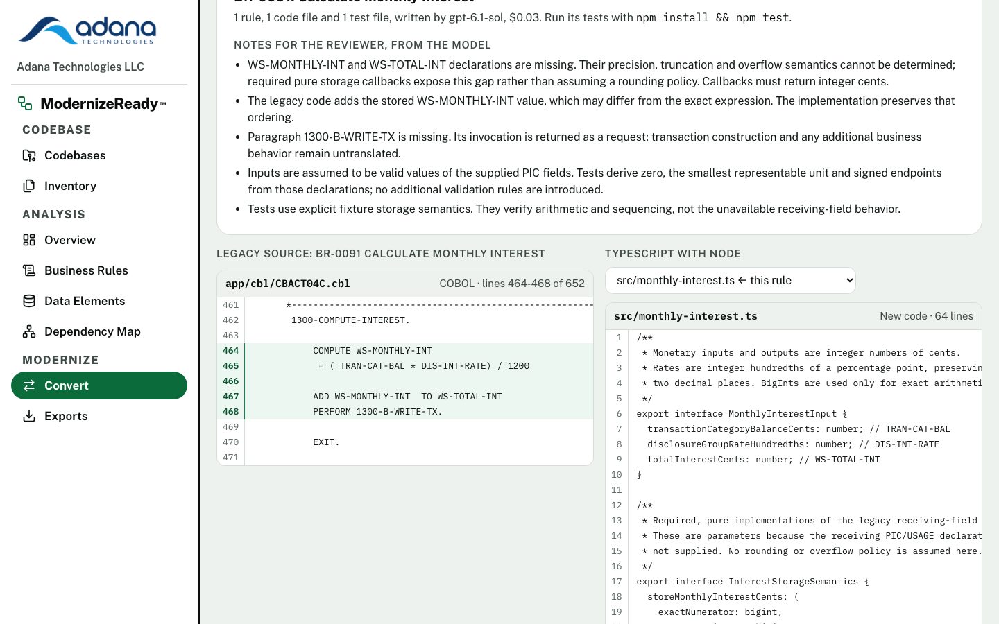 A converted rule shown beside the legacy source it came from